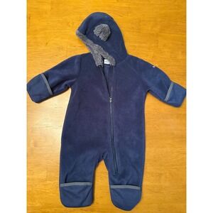 Columbia Tiny Bear II Bunting Navy Blue Fleece Hooded Suit Infant 3-6 Months